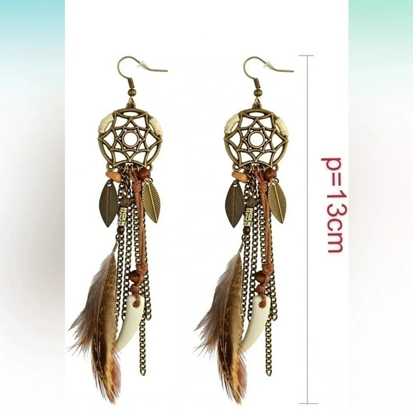 1 LEFT! Dream Catcher Bohemian Feather Bone Earrings - Picture 2 of 4
